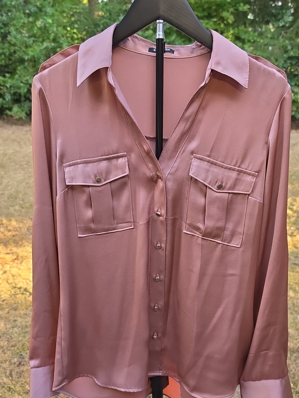Express Women's Mauve Button-Front Utility Blouse